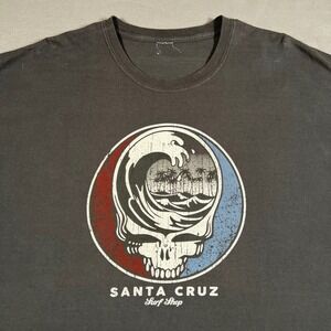 Grateful Dead Santa Cruz Surf Shop Graphic T Shirt Men 2XL Gray Wave Skull Beach